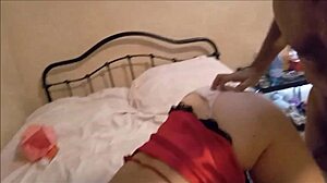 Amateur blonde slut in satin lingerie gets doggy blowjob and rimming with dirty talk