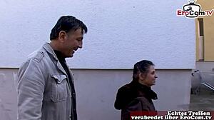 Horny BBW MILF fucks in the kitchen with natural tits