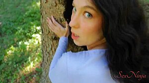 Lost influencer sucks monster cock to escape woods.