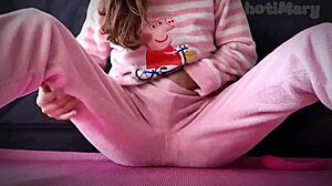 Petite teen masturbates to big squirt close-up