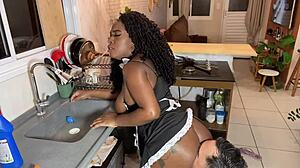 black maid casually fucks the boss's young son on the hair