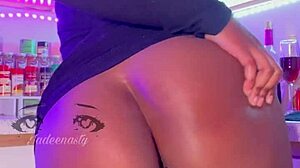 Ebony wife squirts in kitchen.