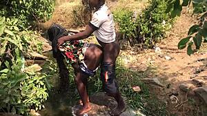 a quick outdoor encounter by the riverside