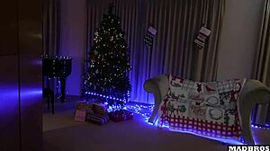 two beautiful christmas mommies get blonde asses fucked anal under the tree and dp on piano