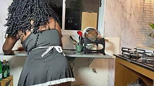 black maid casually fucks the boss's young son on the hair