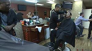 blonde gets anal fucked in public barbershop