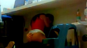 While working, boss's son licks and fucks latina girlfriend in homemade scene with spitting and swallowing