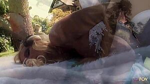 Two Lesbians Lift Their Skirts Outdoors For Dildo Play On Wet Pussies