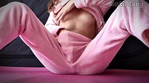 Petite teen masturbates to big squirt close-up