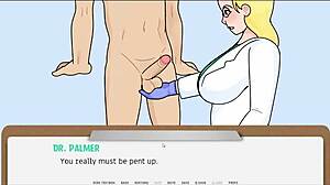 The doctor examines the milf patient in the hospital, focusing on her tits in a cartoon style.