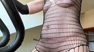 milf in fishnets does sexy fetish workout with tits bouncing 😏