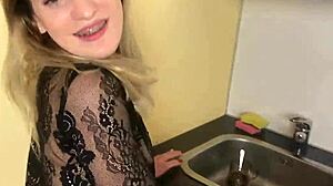 Cute blonde hottie relaxes with self-touching in private