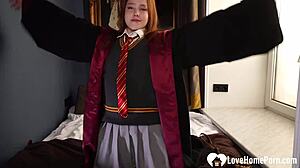 Does sweet witch blow teacher then take cock in ass?