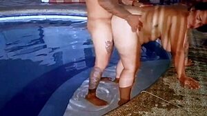 Stepsister gets fucked outdoors in public pool at night.