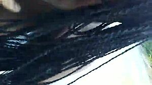 Interracial blowjob turns to doggystyle in public outdoor fun!