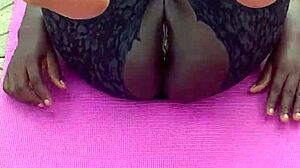 ebony milf does morning workout with pussy spread and big black cock