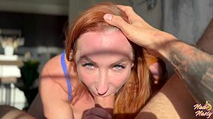 Hot redhead gives sloppy blowjob rimjob and ball licking before doggystyle sex with nade nasty