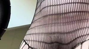 milf in fishnets does sexy fetish workout with tits bouncing 😏