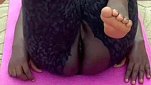 ebony milf does morning workout with pussy spread and big black cock