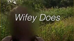 young wife takes her first nude walk, flashing her shaved pussy and big tits