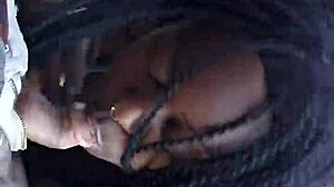 Interracial blowjob turns to doggystyle in public outdoor fun!