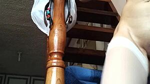 On the stairs, she gives fingers