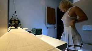 Blonde Cheerleader Flashes Pussy Under Skirt