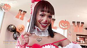 i'm at halloween party with brittany taylor emily white hannah jones in hot dp orgy