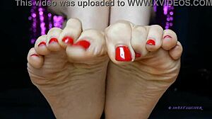 Sweat small 18+ feet mistress red toenail polish female domination sensual