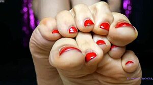 Sweat small 18+ feet mistress red toenail polish female domination sensual