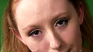 Nasty looker receives facial cumshot and eats cream.