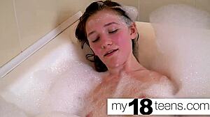 Babe masturbates in bath to orgasm!