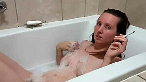 sexy babe in bath smoking with big tits for neighbors 😈