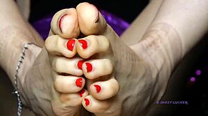 Sweat small 18+ feet mistress red toenail polish female domination sensual