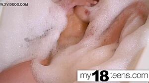 Babe masturbates in bath to orgasm!