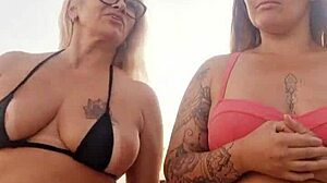 feeling excited talking dirty on beach with slutty friend, then deflowering young guy.