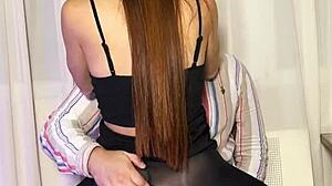 Naughty secretary in miniskirt and stockings seduces boss with big ass bent over