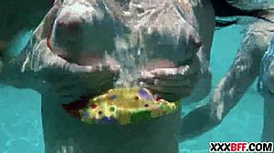 Best friends enjoy pool party together