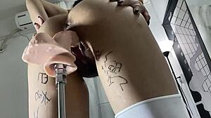 asian mei gets pussy drilled by fuck machine