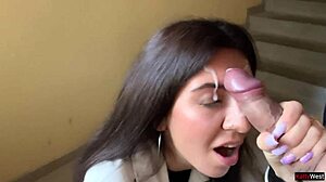 Pretty teen gives handjob and swallows huge cum in POV facial compilation.