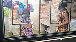 Are these housewives hot sluts making porn after laundry?