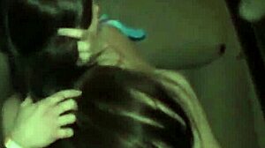 at the party, the teen girl gets her pussy toyed by another while everyone watches