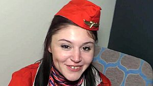 British amateur lexi lush in uniform gives blowjob to big black cock.