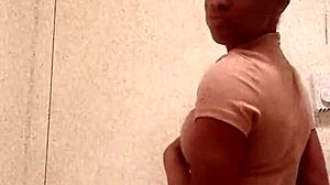 Black girl shows her chocolate ass in the bathroom