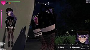 in the hentai game, guard girl has sex in the park part 1.