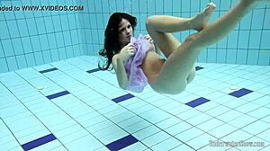 Aneta Shows Big Tits In Purple Dress Underwater In Pool