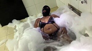 The brunette feels sensual in the bathtub, showing her big pussy.