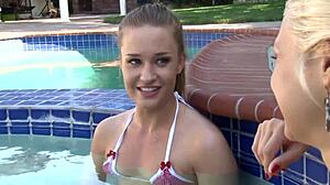 Lesbians have sex by pool after tennis