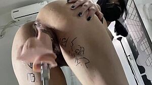 asian mei gets pussy drilled by fuck machine