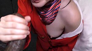 British amateur lexi lush in uniform gives blowjob to big black cock.